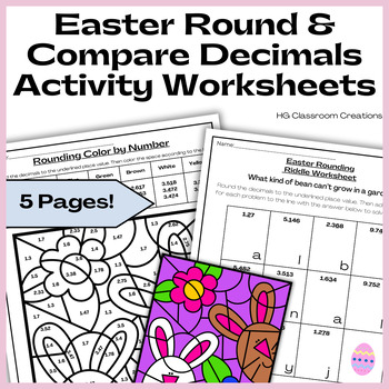 Preview of Easter Round & Compare Decimals Activity Worksheets & Color by Number