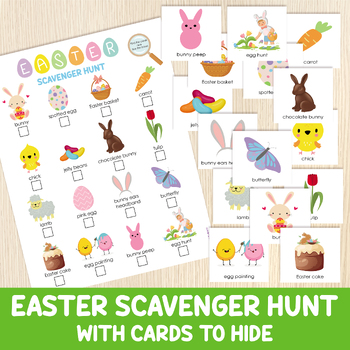 Preview of Easter Scavenger Hunt With Cards To Hide, Easter Treasure Hunt, Party Game