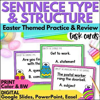 Preview of Easter Sentences Task Cards - Spring Sentence Type & Structure Grammar Activity