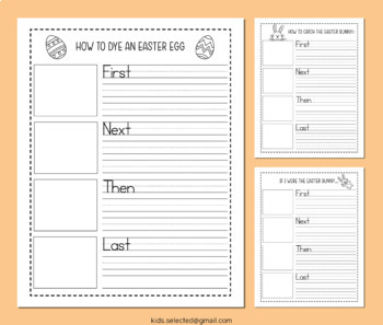 Preview of Easter Sequence Writing Prompt Paper Template Bunny Egg First Next Then Last