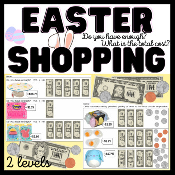 Preview of Easter Shopping Task Cards/ Worksheets- Money Math- Special Education