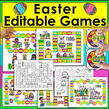 Preview of Easter EDITABLE Sight Word Game Boards CVC Words, Phonemes, Letters, Math