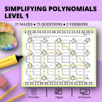 Preview of Easter: Simplifying Polynomials Level 1 Maze Activity