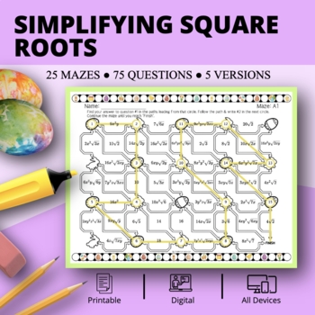 Preview of Easter: Simplifying Square Root Expressions Maze Activity