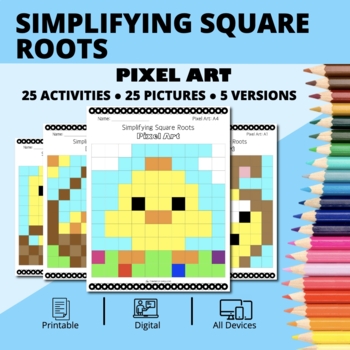 Preview of Easter: Simplifying Square Root Expressions Pixel Art Activity