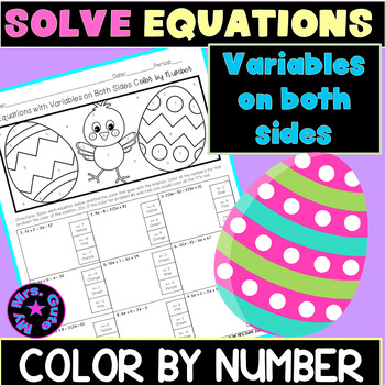 Preview of Easter Solve Equations Variables on Both Sides Color by Number Worksheet