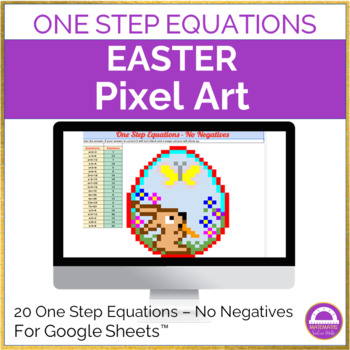 Preview of Easter Solving One Step Equations Pixel Art Activity No Negatives