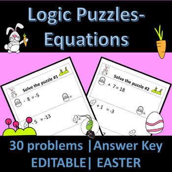 Preview of Easter Solving One and Two Step Equations | Logic Puzzles | Algebra 1
