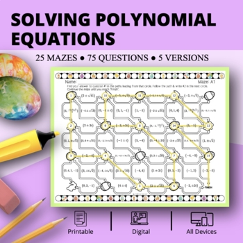 Preview of Easter: Solving Polynomial Equations Maze Activity