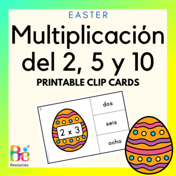 Preview of Easter Spanish Activity Math Multiplication Facts Fluency Printable Clip Cards