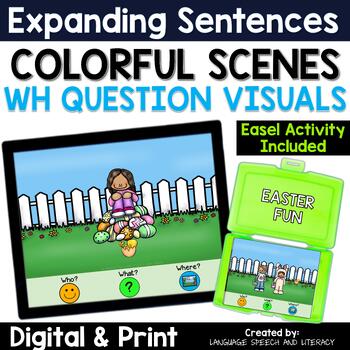 Preview of Easter Speech Therapy, Picture Scenes for Speech Therapy, WH Questions Visuals