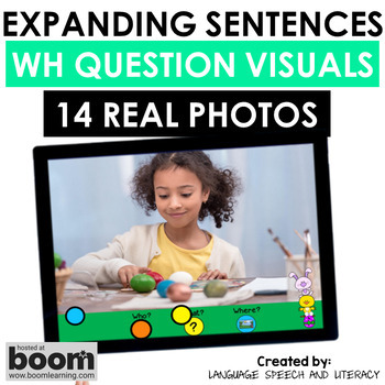 Preview of Easter Spring Speech Therapy, Picture Scenes, WH Questions Visuals, Boom Cards