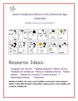 Preview of Easter Spelling Worksheets (American Sign Language)