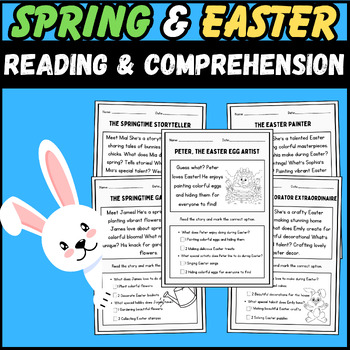 Preview of Easter Spring Comprehension Passages | Questions Easter Spring | prek-1st grade