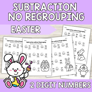 Preview of Easter Spring Double Digit Subtraction without Regrouping (2 digit numbers)