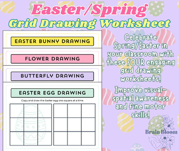 Preview of Easter Spring Grid Drawing Worksheets | Classroom Holiday Craft Activity