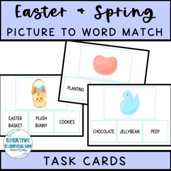 Preview of Easter/Spring Identifying Items Picture To Word Matching Task Cards