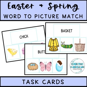 Preview of Easter/Spring Identifying Items Word To Picture Matching Task Cards 2