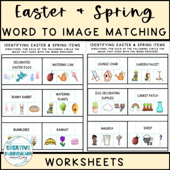 Preview of Easter/Spring Identifying Items Word To Picture Matching Worksheets Series