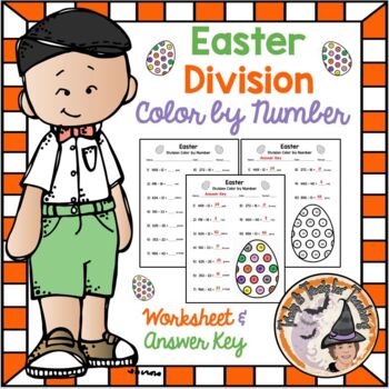 Preview of Easter Spring Math Division Color by Number Worksheet + Answer Key FUN