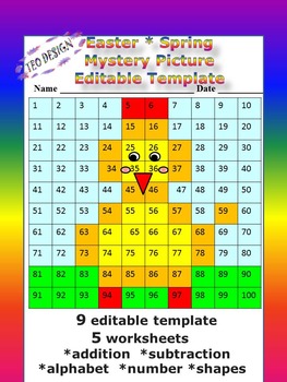 Preview of Spring Activitie Mystery Picture Math Editable templates