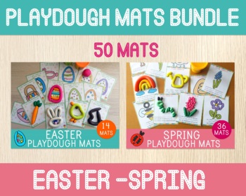Preview of Easter & Spring Playdough Mats BUNDLE, Play Doh, Fine Motor Skills, Party Crafts