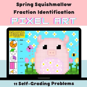 Preview of Easter Spring Squishmallow Fractions ID with Pictures Mystery Pixel Art
