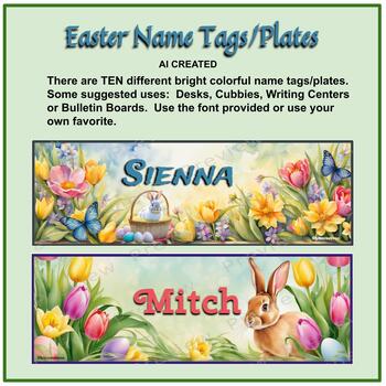 Preview of Easter/Spring Themed Desk Name Tags/Plates - AI Created