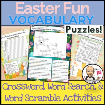 Preview of Easter & Spring Vocab Puzzles: Crossword, Word Search & Word Scramble Activities