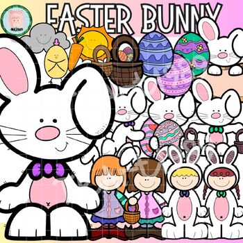 Preview of Easter Egg Spring Bunnies White Rabbit  clipart