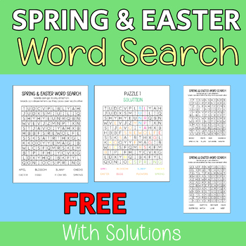 Preview of Easter & Spring Word Search : Free Puzzles With Solutions / Spring Activities