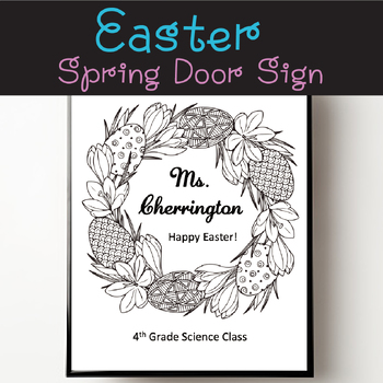 Preview of Easter Spring Wreath for Classroom Door - Teacher Name Sign, Holiday Decoration