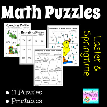 Preview of Easter & Springtime Math Puzzles: Multiply, Rounding, Fractions, Compare Numbers