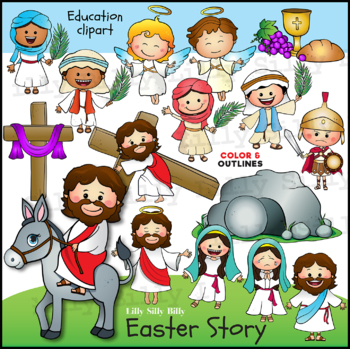 Preview of Easter Story. Clipart in Color & Black/white. {Lilly Silly Billy}