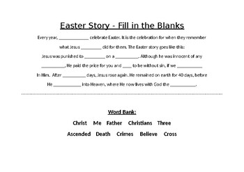 Preview of Easter Story - Fill in the Blanks
