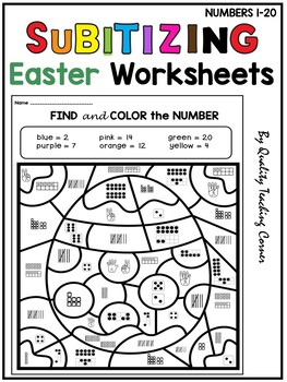 Preview of Easter Math Coloring Pages: Subitizing Numbers 1-20 for Kindergarten & 1st Grade