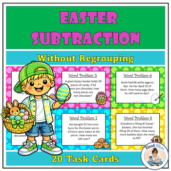 Preview of Easter Subtraction Word Problem Task Cards | Grade 2 Math Centers | Spring Math