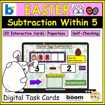 Preview of Easter Subtraction within 5 Easter Eggs Five Frame BOOM Cards™ Digital