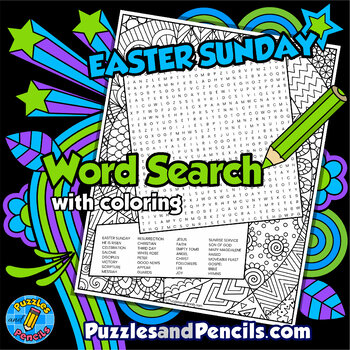 Preview of Easter Sunday Word Search Puzzle Activity with Coloring | Easter Wordsearch