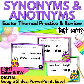 Preview of Easter ELA Synonyms & Antonyms Task Cards Vocabulary Activities for Spring