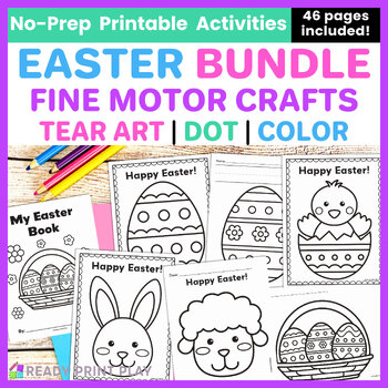 Preview of Easter Tear Art and Card Crafts | Bunny Chick and Egg Basket Fine Motor Coloring