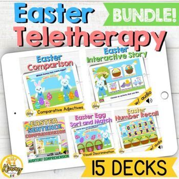 Preview of Easter Teletherapy Boom Cards Bundle