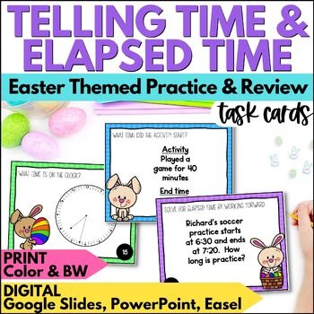 Preview of Easter Finding Elapsed Time & Telling Time Task Cards Activities for Spring