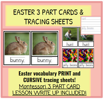 Preview of Montessori Easter Themed 3 Part Cards and Tracing Sheets