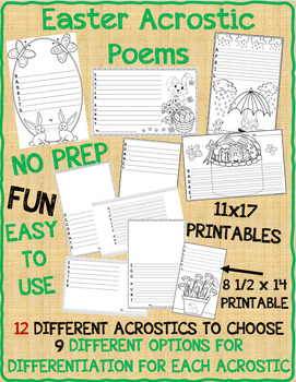 Preview of Easter Themed Acrostic Poems - Writing Activity Templates - Differentiated