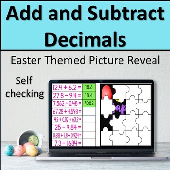 Preview of Easter Themed Add and Subtract Decimals Picture Reveal - Digital Activity