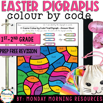 Preview of Easter Digraphs Color by Code - Easter Phonics Revision Activity First Grade