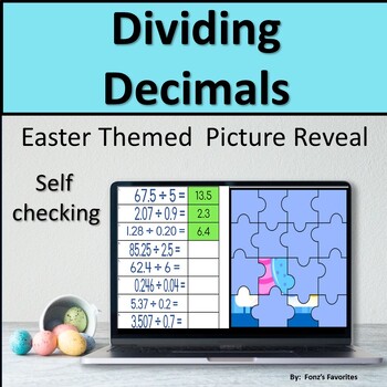 Preview of Easter Themed Dividing Decimals Picture Reveal - Digital Activity