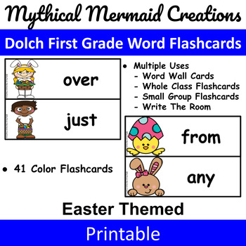 Preview of Easter Themed - Dolch First Grade Flashcards / Wall Cards