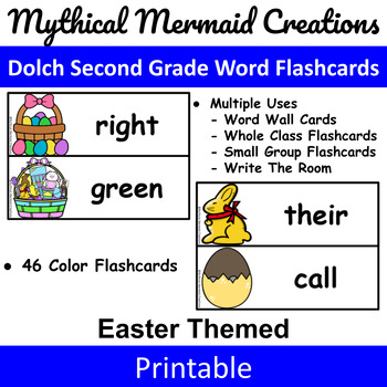 Preview of Easter Themed - Dolch Second Grade Flashcards / Wall Cards